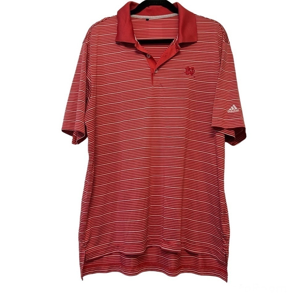 Adidas Red & White Striped Notre Dame Polo Shirt
